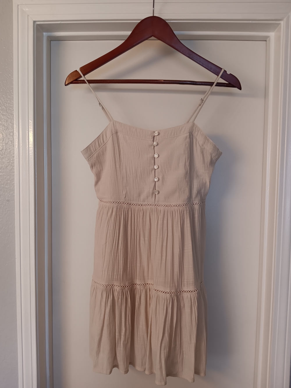 Beige Spaghetti-Strap Tiered Flowy Tunic Top